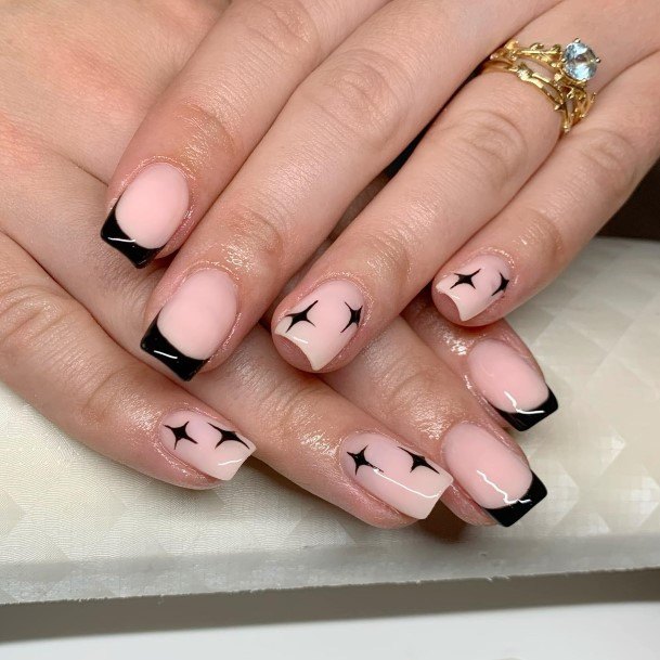 Ladies Black French Tip Nail Design Inspiration