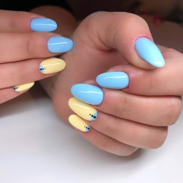 Ladies Blue And Yellow Nail Design Inspiration