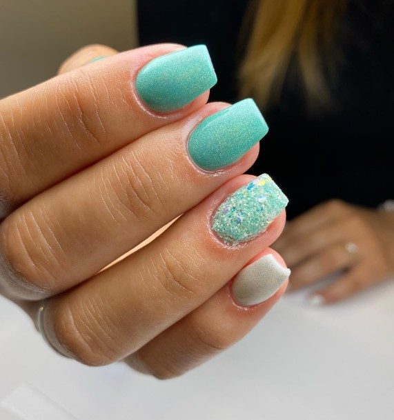 Ladies Blue Glitter Nail Design Inspiration