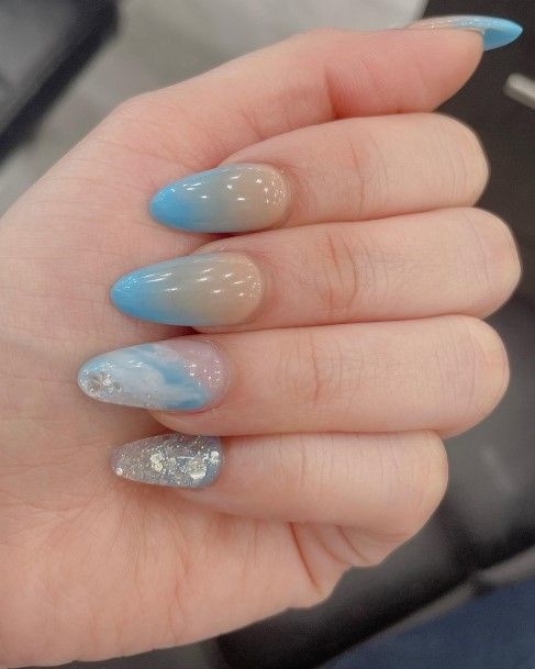 Ladies Blue Ombre Nail Design Inspiration