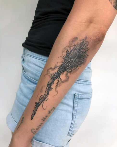 Ladies Broomstick Tattoo Design Inspiration