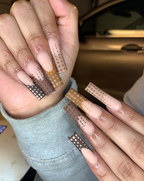 Ladies Brown French Tip Nail Design Inspiration