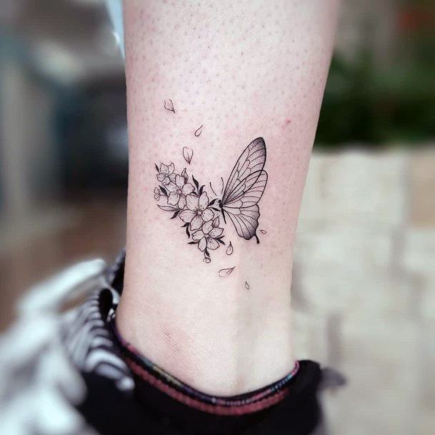 Ladies Butterfly Flower Tattoo Design Inspiration
