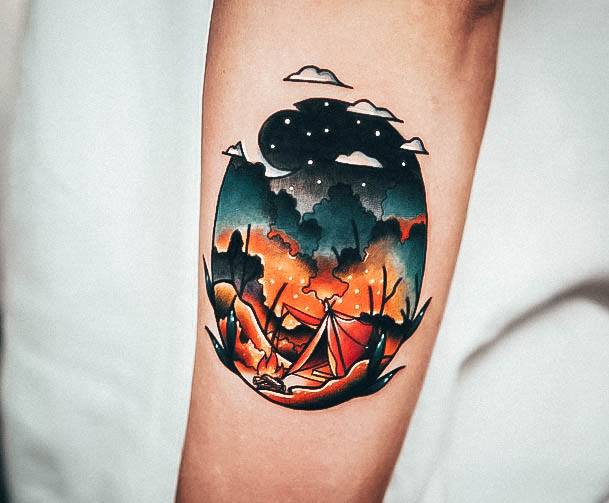 Ladies Camping Tattoo Design Inspiration