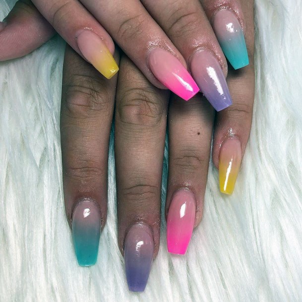 Ladies Colorful Ombre Tip Nail Inspiration Ballerina