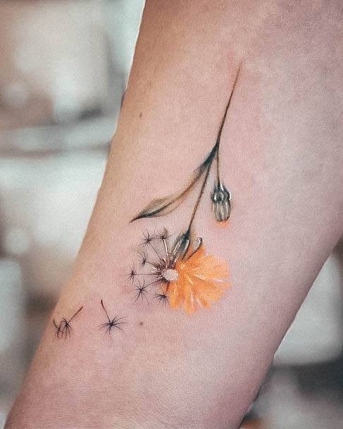 Ladies Dandelion Tattoo Design Inspiration