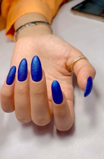 Ladies Dark Blue Matte Nail Design Inspiration