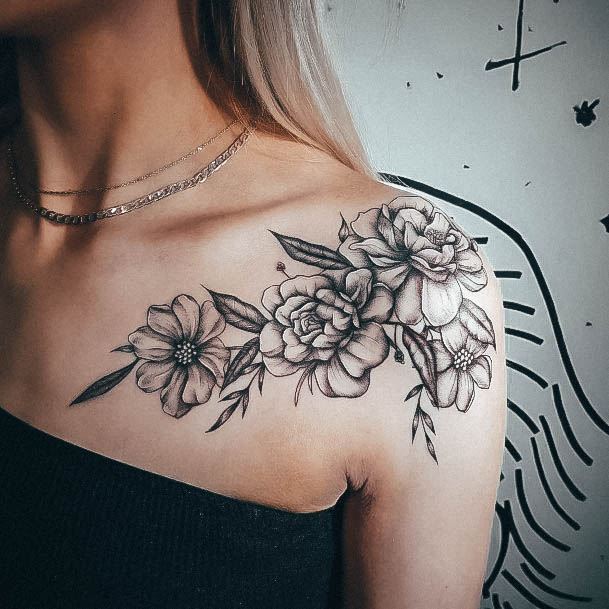 Ladies Flower Shoulder Tattoo Design Inspiration