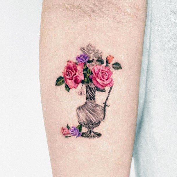 Ladies Flower Vase Tattoo Design Inspiration