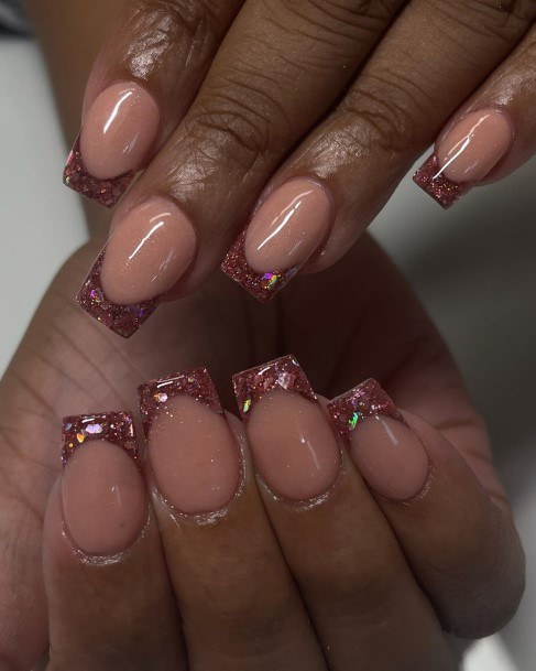 Ladies Glitter French Tip Nail Design Inspiration