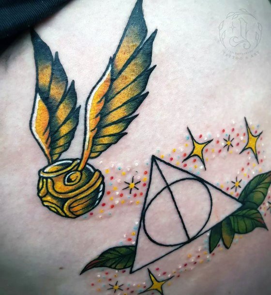 Ladies Golden Snitch Tattoo Design Inspiration