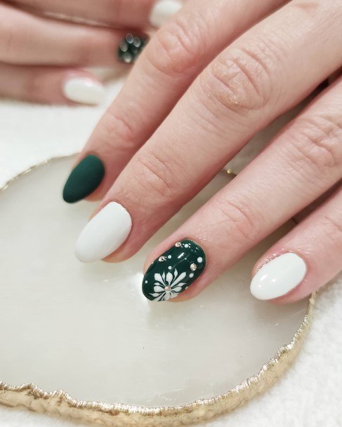 Ladies Green And White Nail Design Inspiration