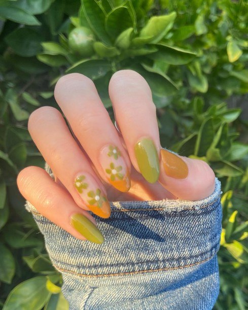 Ladies Green And Yellow Nail Design Inspiration