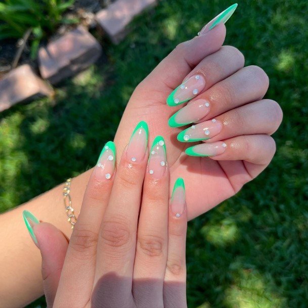 Ladies Green French Tip Nail Design Inspiration