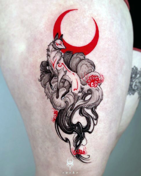 Ladies Kitsune Tattoo Design Inspiration