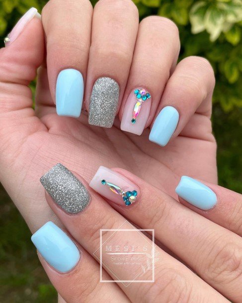 Ladies Light Blue Nail Design Inspiration