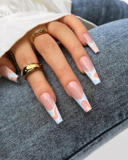 Ladies Long French Nail Design Inspiration