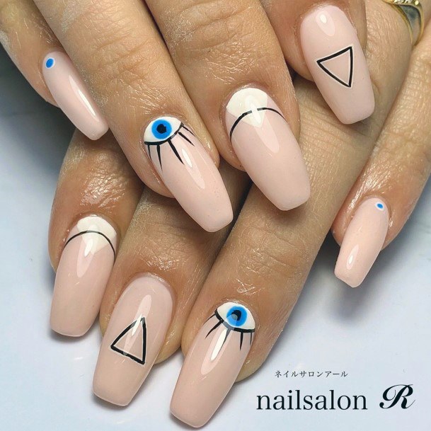 Ladies Long Triangle Nails Blue Eye Art Design Inspiration