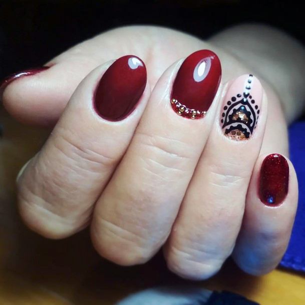 Ladies Maroon And Black Nail Design Inspiration