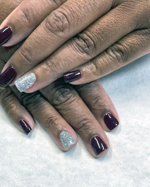 Ladies Maroon Glitter Nail Design Inspiration