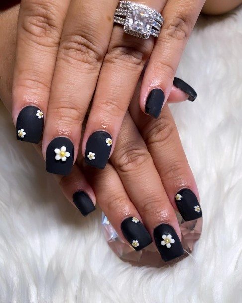 Ladies Matte Black And Gold Nail Design Inspiration