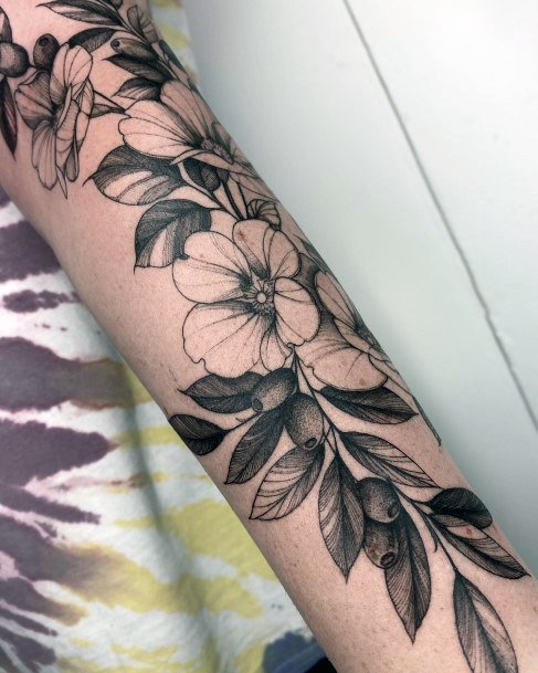 Ladies Olive Branch Tattoo Design Inspiration
