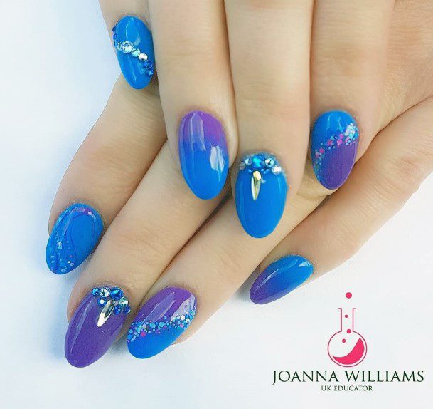 Ladies Ombre Blue And Purple Nail Design Cute Gem Ideas