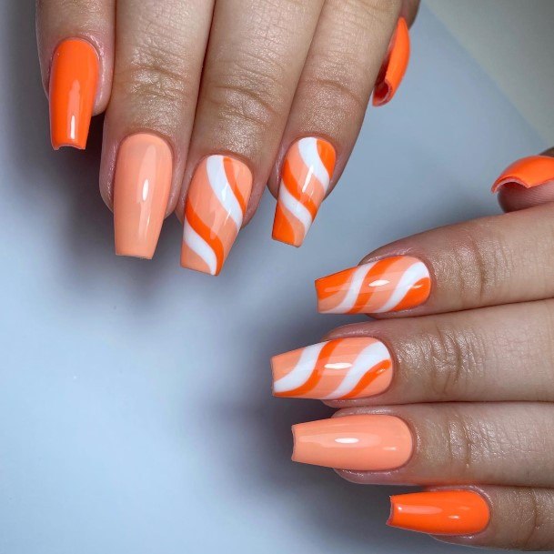 Ladies Orange And White Nail Design Inspiration