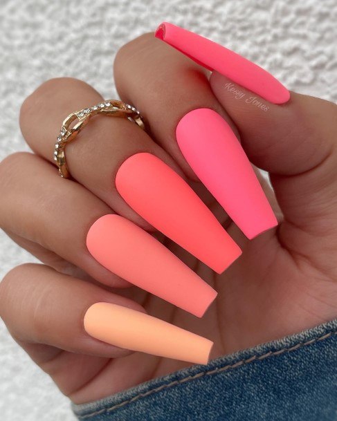 Ladies Peach Matte Nail Design Inspiration