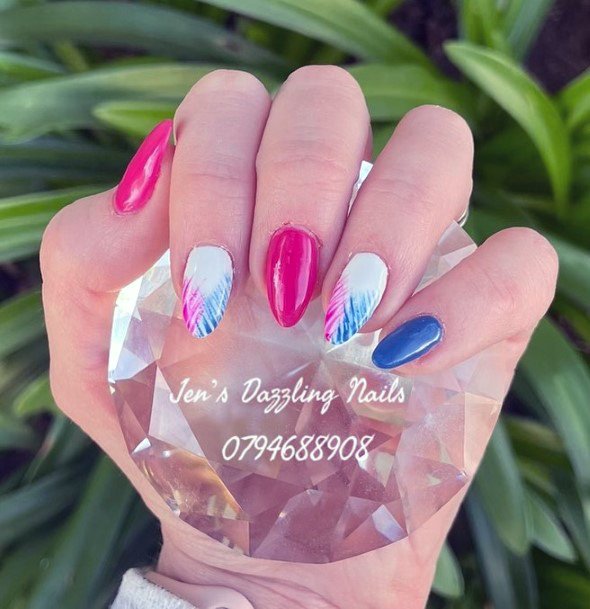 Ladies Pink And Blue Nail Design Inspiration