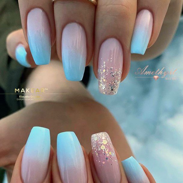 Ladies Pink Ombre With Glitter Nail Design Inspiration