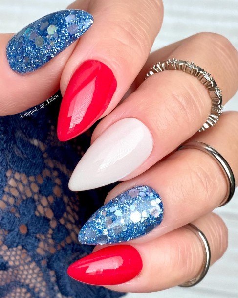 Ladies Red And Blue Nail Design Inspiration