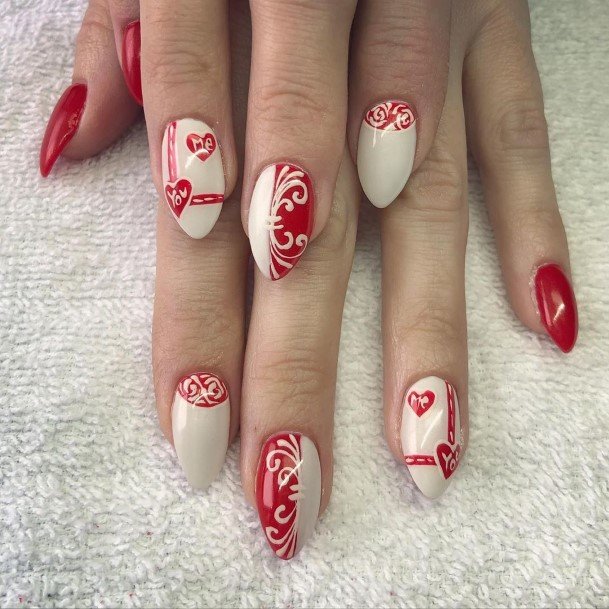 Ladies Red And White Nail Design Inspiration