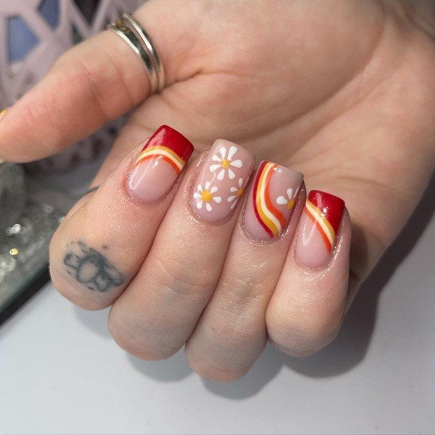 Ladies Red And Yellow Nail Design Inspiration