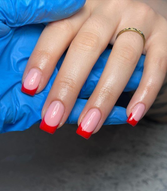 Ladies Red French Tip Nail Design Inspiration