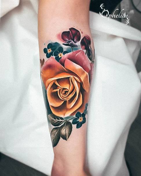 Ladies Rose Forearm Tattoo Design Inspiration