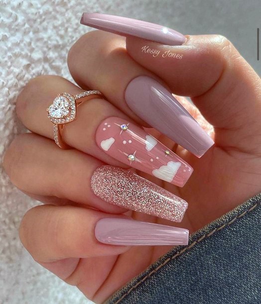 Ladies Rose Pink Nail Design Inspiration