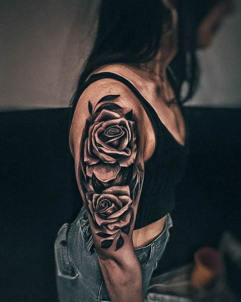 Ladies Rose Shoulder Tattoo Design Inspiration