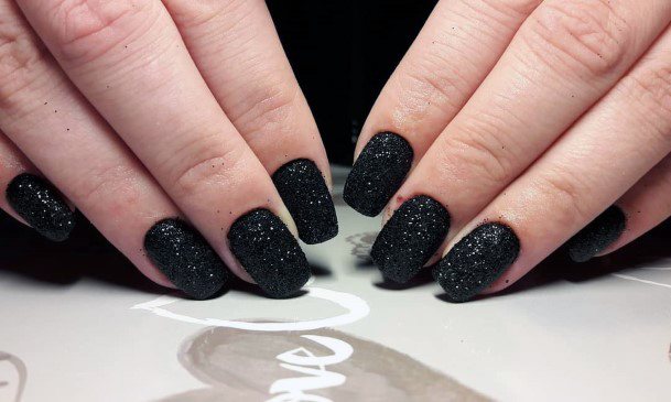 Ladies Sexy Pitch Black Sparkly Nails