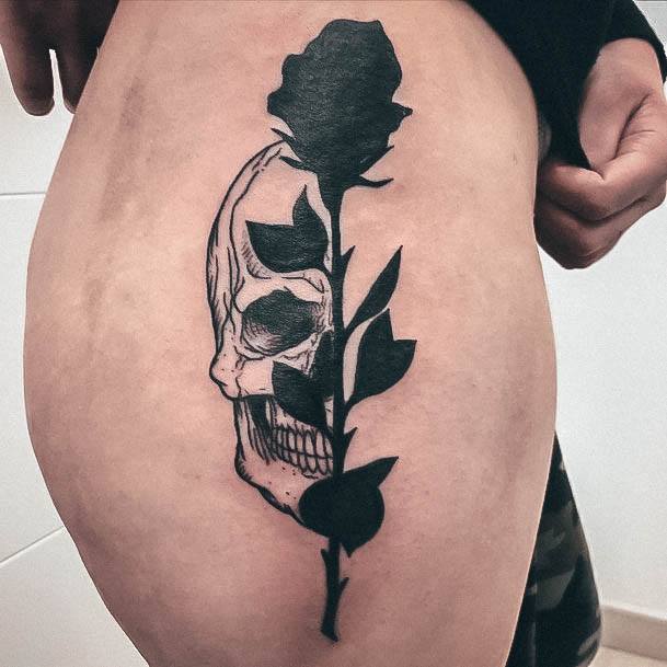 Ladies Skull And Rose Tattoo Design Inspiration