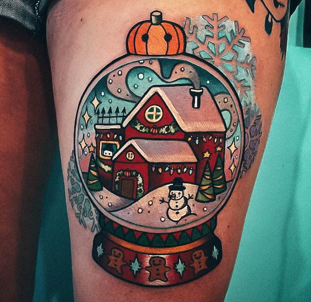 Ladies Snowglobe Tattoo Design Inspiration