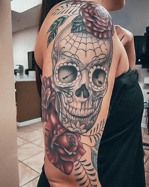 Ladies Sugar Skull Tattoo Design Inspiration