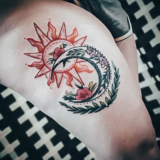 Ladies Sun And Moon Tattoo Design Inspiration