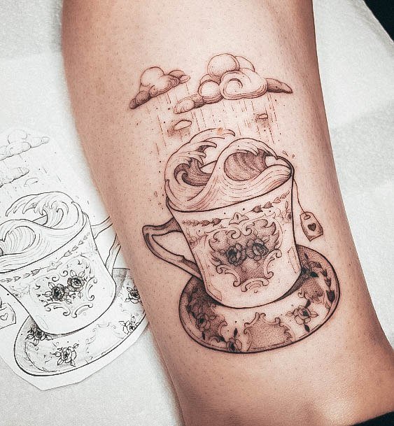 Ladies Tea Cup Tattoo Design Inspiration