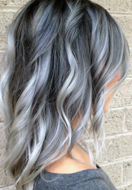 Ladies Trendy Hairstyles Pretty Hombre Silver Grey Black Wavy Long