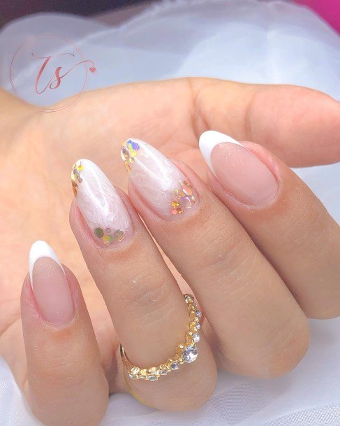 Ladies White Almond Shaped Nail Design Inspiration