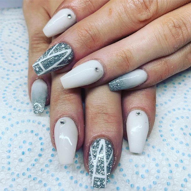 Ladies White And Silver Nail Design Inspiration