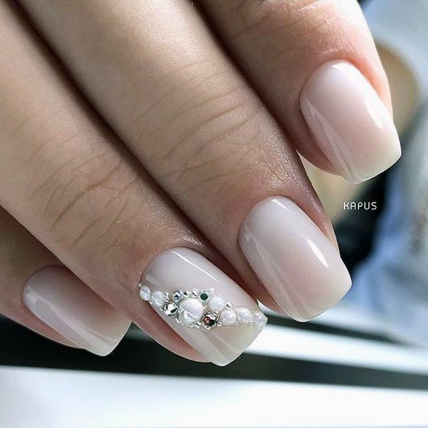 Ladies White With Rhinestones Nail Design Inspiration