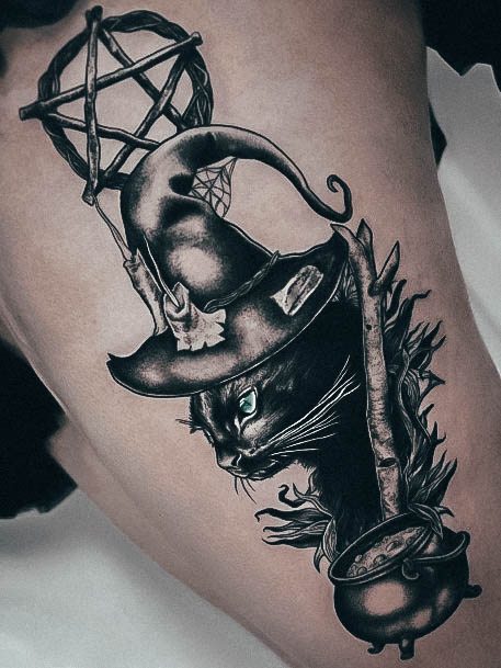 Ladies Witch Hat Tattoo Design Inspiration