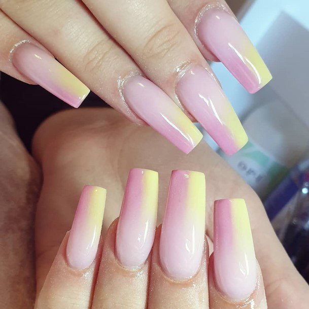 Ladies Yellow And Pink Nail Design Inspiration